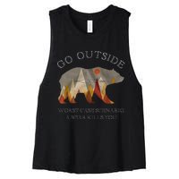 Go Outside Worst Case Scenario A Bear Kills You Camping Women's Racerback Cropped Tank