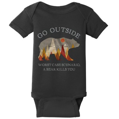 Go Outside Worst Case Scenario A Bear Kills You Camping Baby Bodysuit