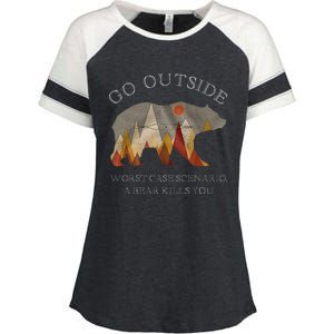 Go Outside Worst Case Scenario A Bear Kills You Camping Enza Ladies Jersey Colorblock Tee