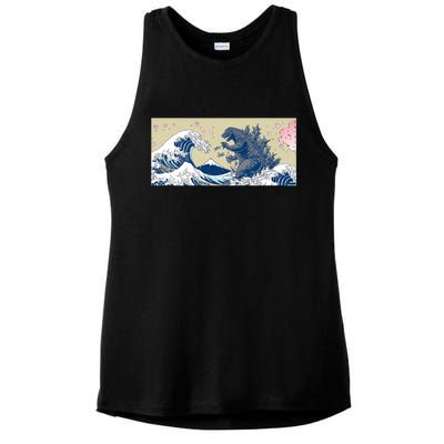 Monster VS the Great Wave Of Kanagaw Ladies PosiCharge Tri-Blend Wicking Tank