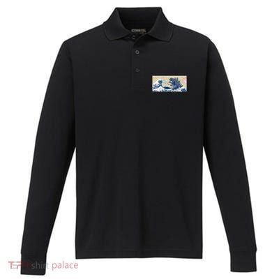Monster VS the Great Wave Of Kanagaw Performance Long Sleeve Polo