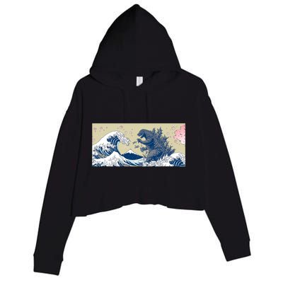 Monster VS the Great Wave Of Kanagaw Crop Fleece Hoodie