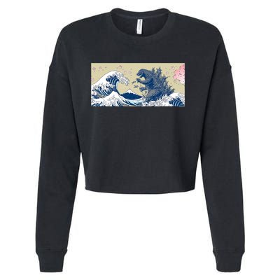 Monster VS the Great Wave Of Kanagaw Cropped Pullover Crew