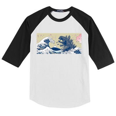 Monster VS the Great Wave Of Kanagaw Kids Colorblock Raglan Jersey