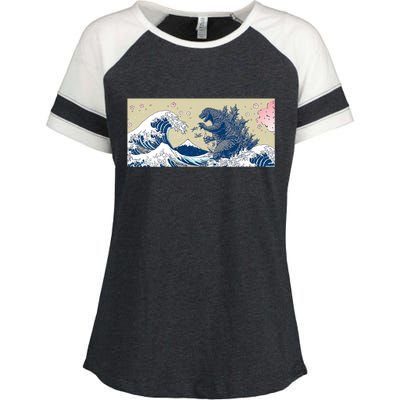 Monster VS the Great Wave Of Kanagaw Enza Ladies Jersey Colorblock Tee