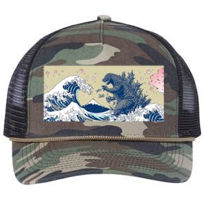 Monster VS the Great Wave Of Kanagaw Retro Rope Trucker Hat Cap