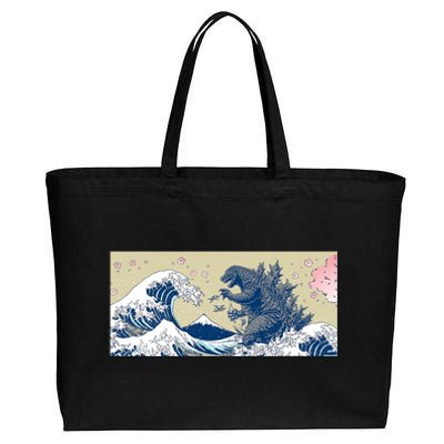 Monster VS the Great Wave Of Kanagaw Cotton Canvas Jumbo Tote