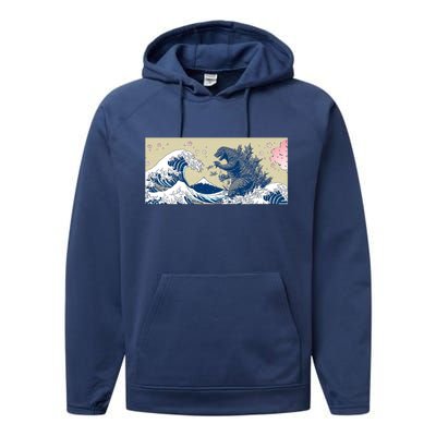 Monster VS the Great Wave Of Kanagaw Performance Fleece Hoodie