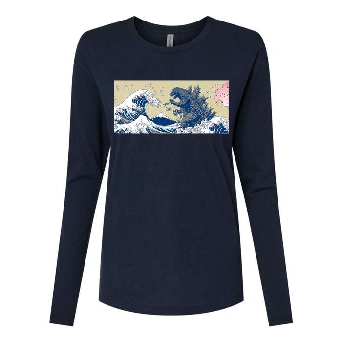 Monster VS the Great Wave Of Kanagaw Womens Cotton Relaxed Long Sleeve T-Shirt