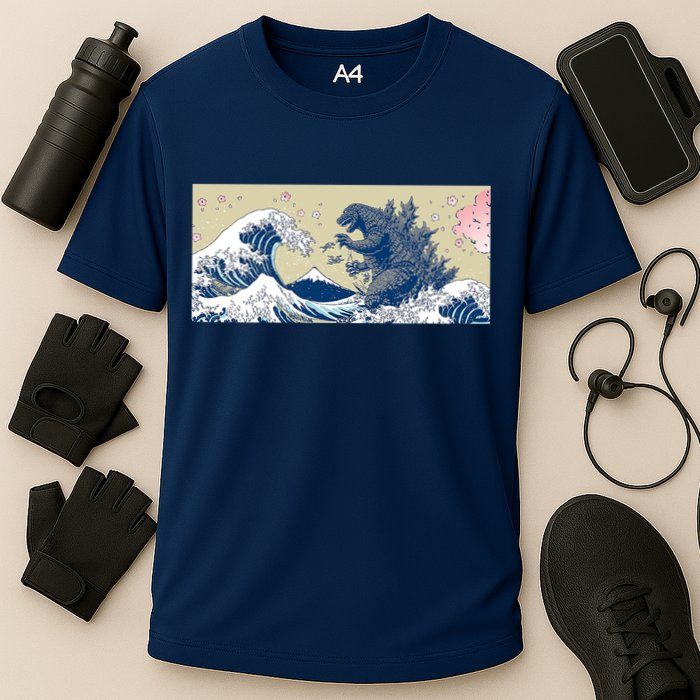 Monster VS the Great Wave Of Kanagaw Cooling Performance Crew T-Shirt