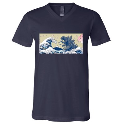 Monster VS the Great Wave Of Kanagaw V-Neck T-Shirt