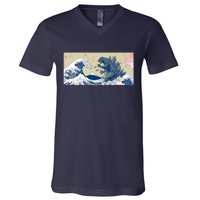 Monster VS the Great Wave Of Kanagaw V-Neck T-Shirt