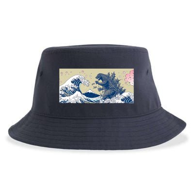 Monster VS the Great Wave Of Kanagaw Sustainable Bucket Hat