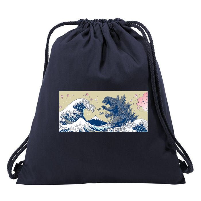 Monster VS the Great Wave Of Kanagaw Drawstring Bag