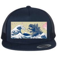 Monster VS the Great Wave Of Kanagaw Flat Bill Trucker Hat