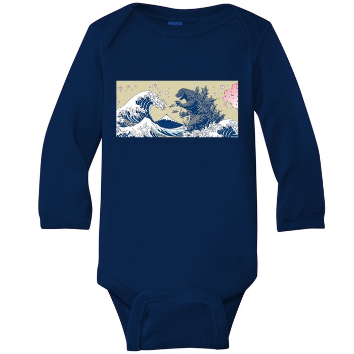 Monster VS the Great Wave Of Kanagaw Baby Long Sleeve Bodysuit