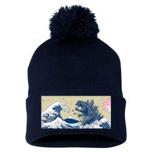 Monster VS the Great Wave Of Kanagaw Pom Pom 12in Knit Beanie