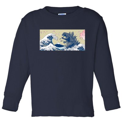 Monster VS the Great Wave Of Kanagaw Toddler Long Sleeve Shirt