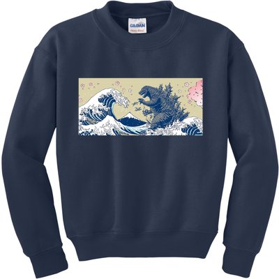 Monster VS the Great Wave Of Kanagaw Kids Sweatshirt