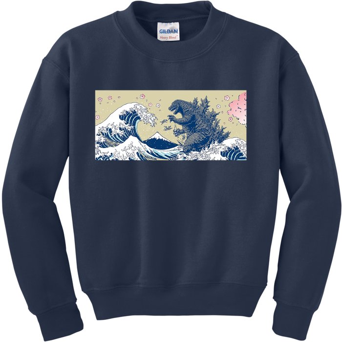 Monster VS the Great Wave Of Kanagaw Kids Sweatshirt