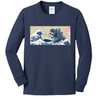 Monster VS the Great Wave Of Kanagaw Kids Long Sleeve Shirt