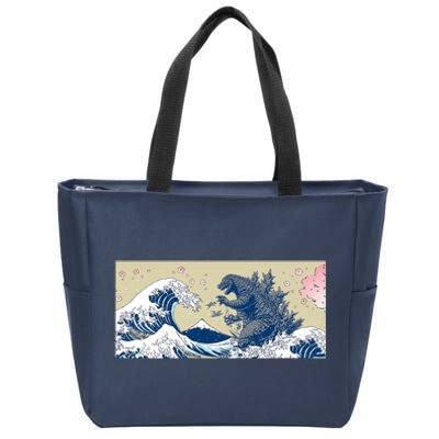 Monster VS the Great Wave Of Kanagaw Zip Tote Bag