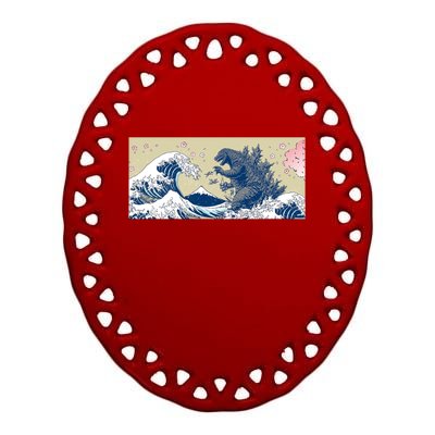 Monster VS the Great Wave Of Kanagaw Ceramic Oval Ornament