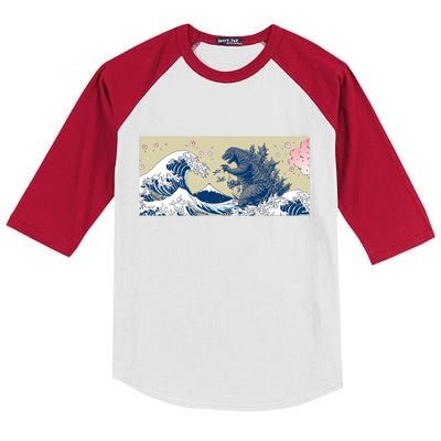 Monster VS the Great Wave Of Kanagaw Kids Colorblock Raglan Jersey