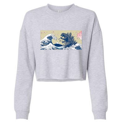 Monster VS the Great Wave Of Kanagaw Cropped Pullover Crew