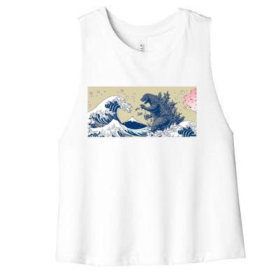 Monster VS the Great Wave Of Kanagaw Women's Racerback Cropped Tank