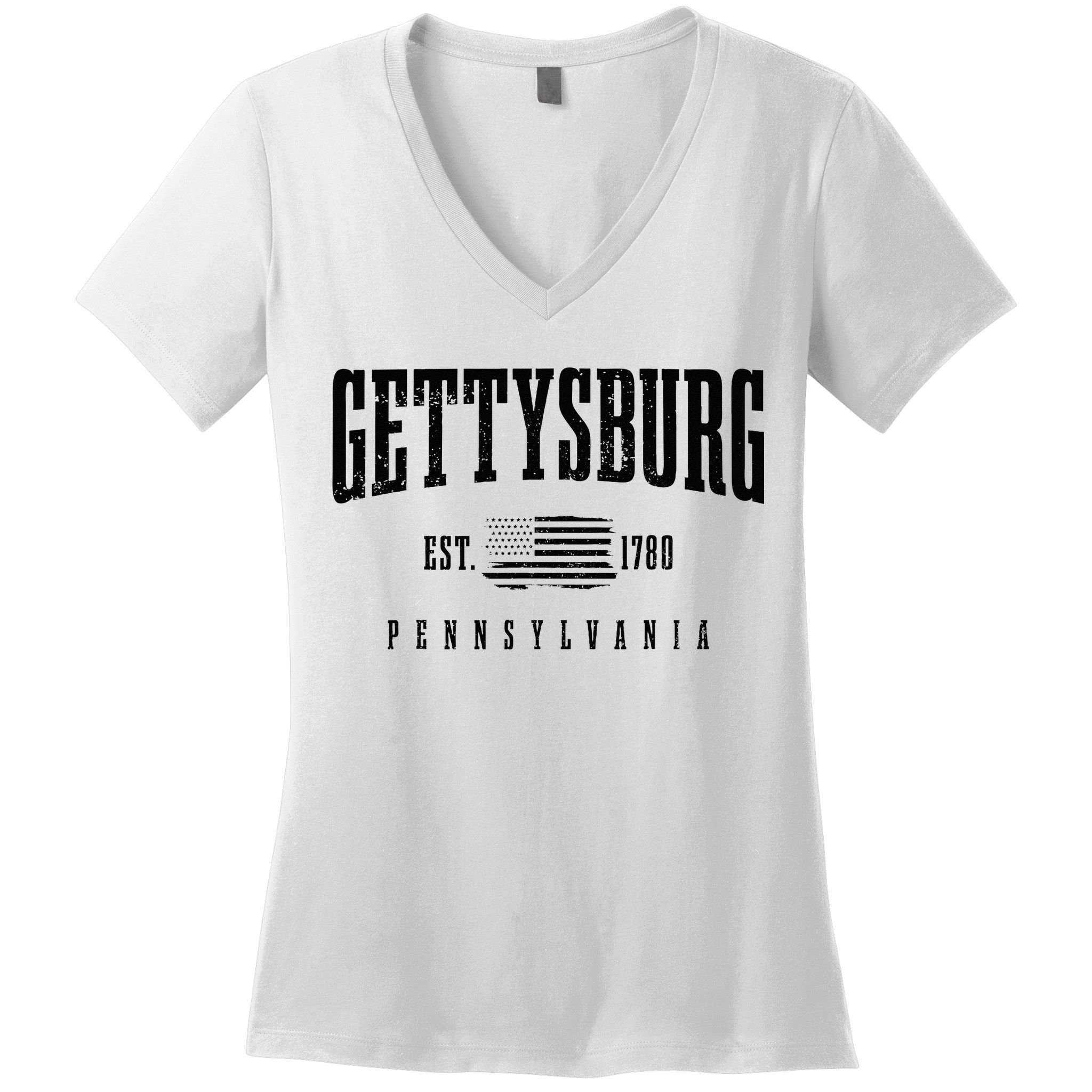 Gettysburg Pennsylvania 1780 Vintage American Flag Patriotic Women's V-Neck T-Shirt