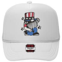 Gnome Patriot 4th Of July High Crown Mesh Back Trucker Hat