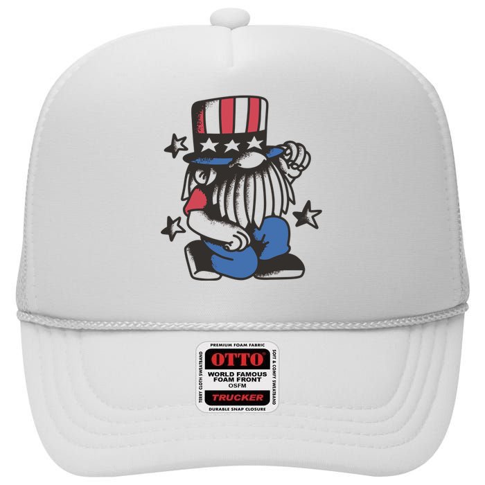 Gnome Patriot 4th Of July High Crown Mesh Back Trucker Hat