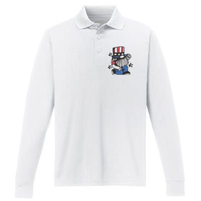 Gnome Patriot 4th Of July Performance Long Sleeve Polo