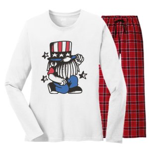 Gnome Patriot 4th Of July Women's Long Sleeve Flannel Pajama Set 