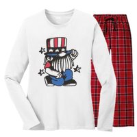 Gnome Patriot 4th Of July Women's Long Sleeve Flannel Pajama Set 