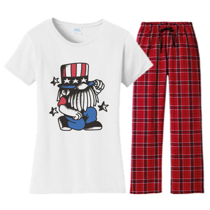 Gnome Patriot 4th Of July Women's Flannel Pajama Set