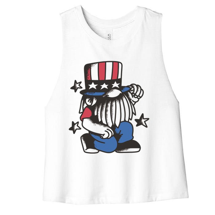 Gnome Patriot 4th Of July Women's Racerback Cropped Tank