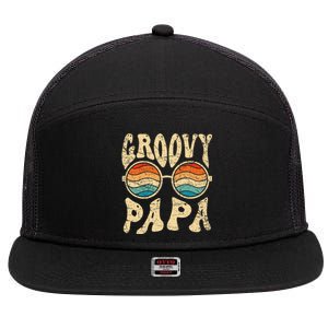 Groovy Papa 70s Aesthetic Nostalgia 1970's Retro Groovy Dad 7 Panel Mesh Trucker Snapback Hat