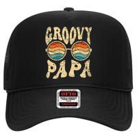 Groovy Papa 70s Aesthetic Nostalgia 1970's Retro Groovy Dad High Crown Mesh Back Trucker Hat