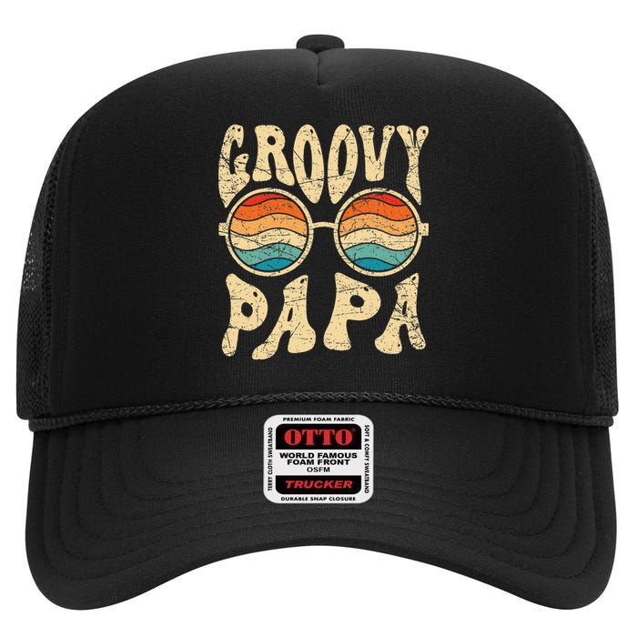 Groovy Papa 70s Aesthetic Nostalgia 1970's Retro Groovy Dad High Crown Mesh Back Trucker Hat