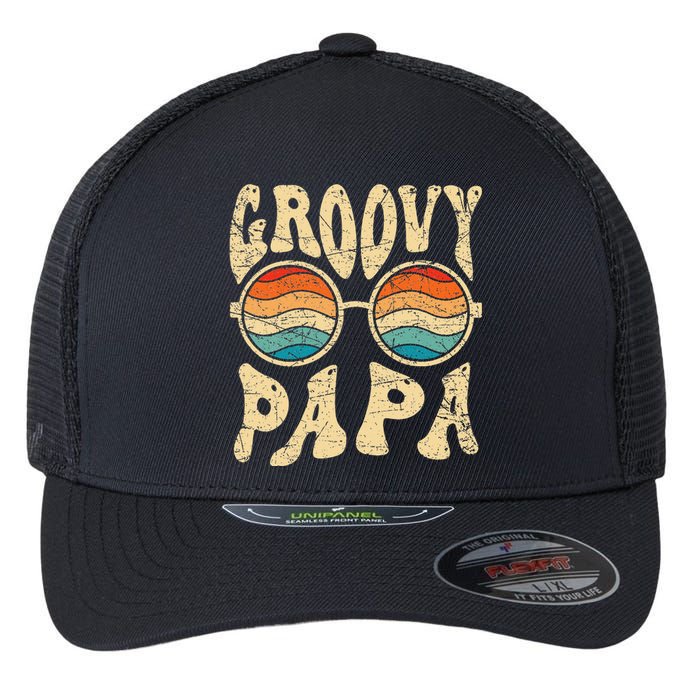 Groovy Papa 70s Aesthetic Nostalgia 1970's Retro Groovy Dad Flexfit Unipanel Trucker Cap