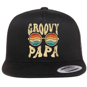 Groovy Papa 70s Aesthetic Nostalgia 1970's Retro Groovy Dad Flat Bill Trucker Hat