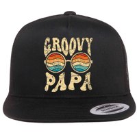 Groovy Papa 70s Aesthetic Nostalgia 1970's Retro Groovy Dad Flat Bill Trucker Hat