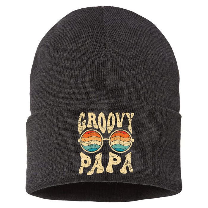 Groovy Papa 70s Aesthetic Nostalgia 1970's Retro Groovy Dad Sustainable Knit Beanie