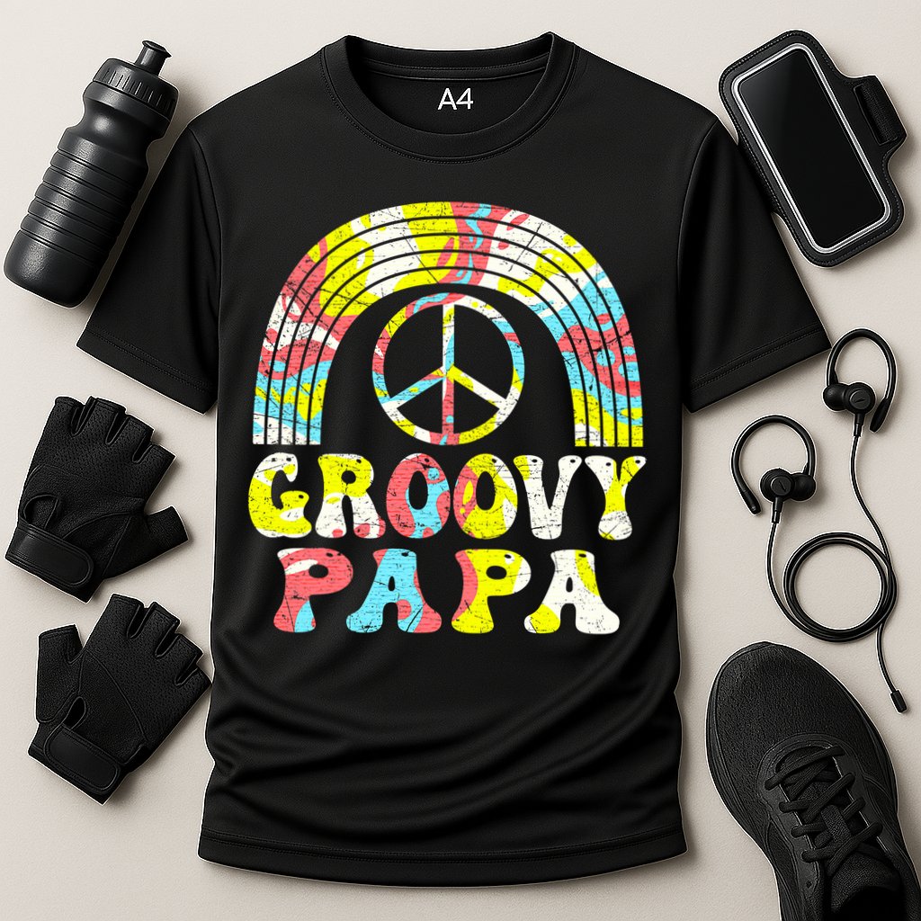 Groovy Papa 70s Aesthetic Nostalgia 1970s Retro Groovy Dad Cooling Performance Crew T-Shirt