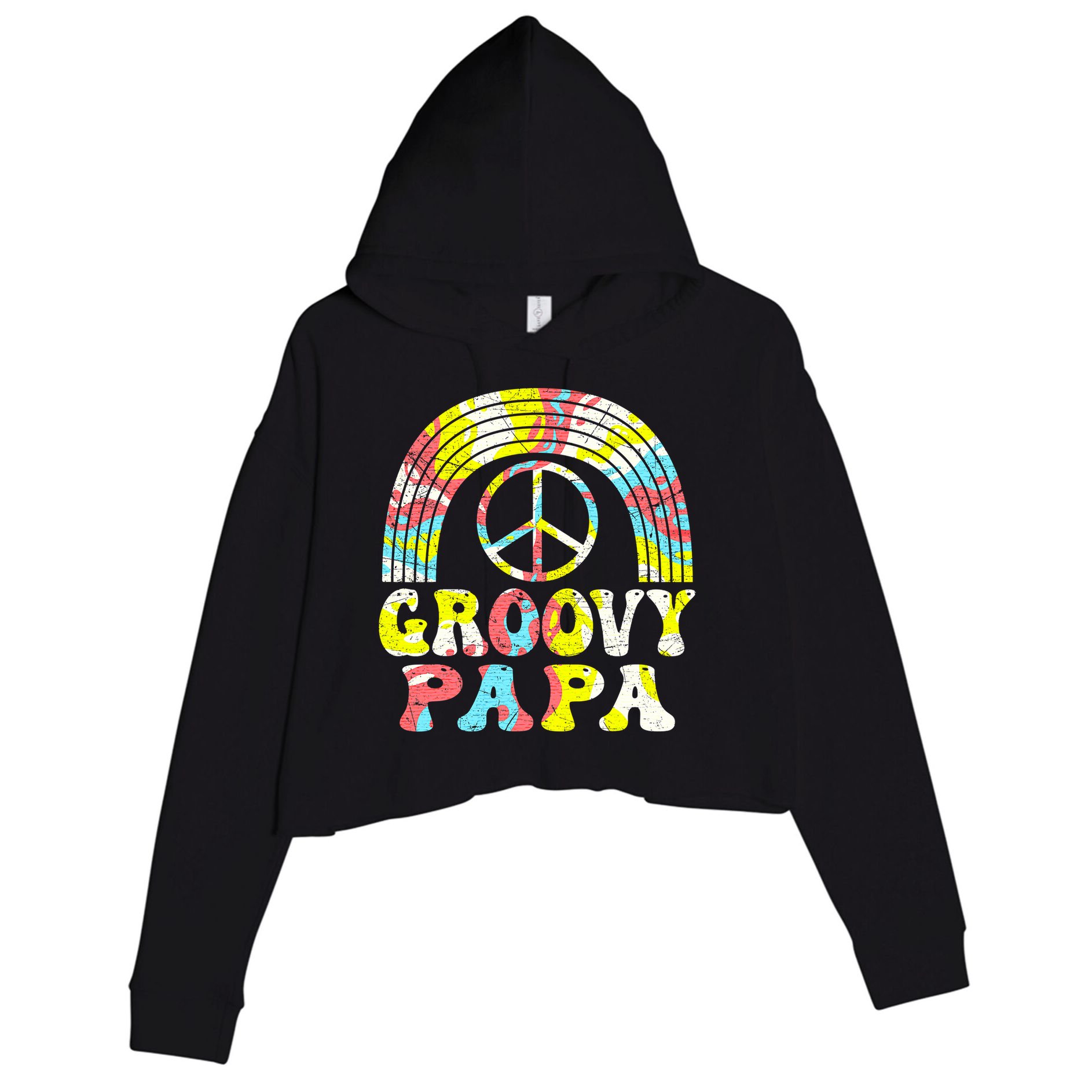 Groovy Papa 70s Aesthetic Nostalgia 1970s Retro Groovy Dad Crop Fleece Hoodie