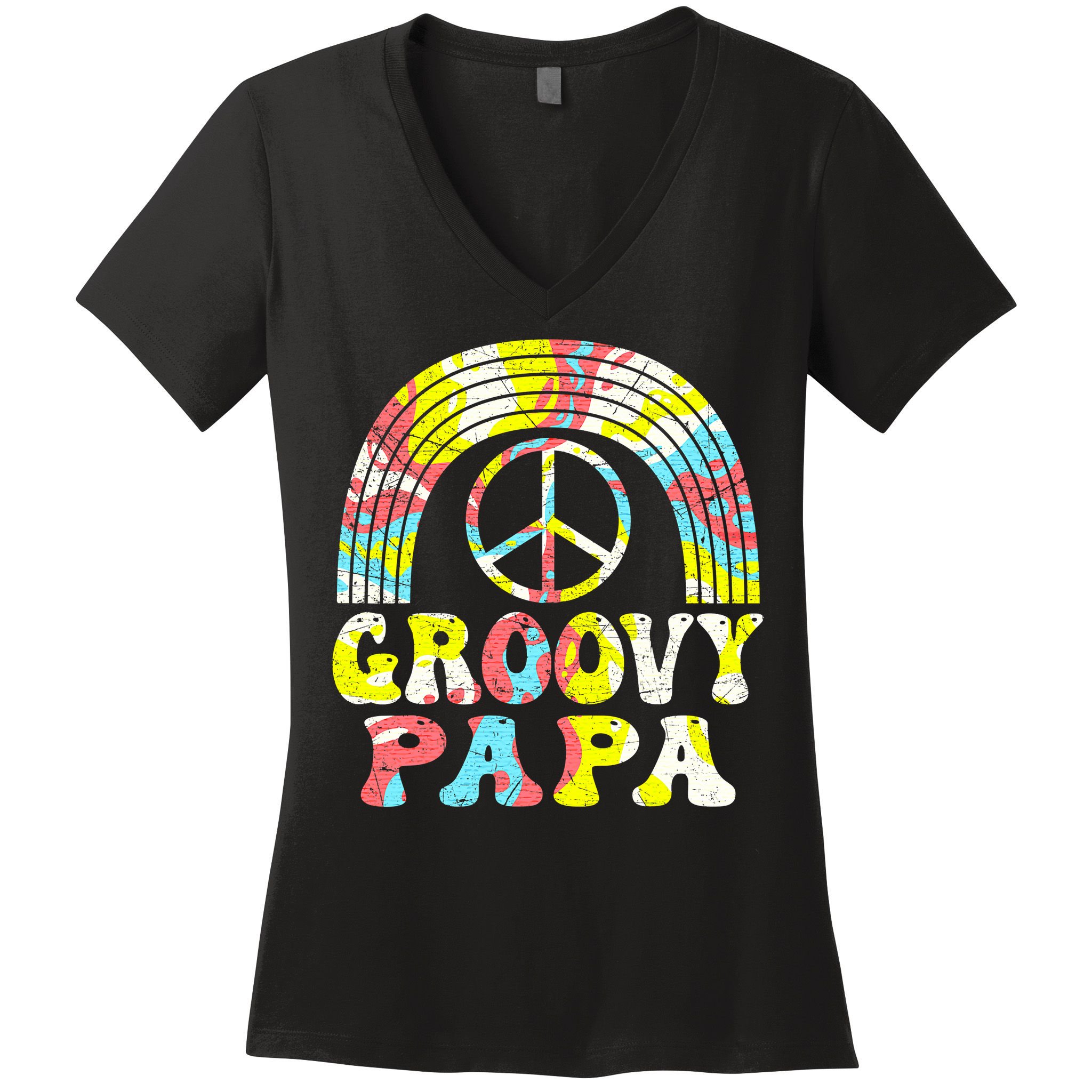 Groovy Papa 70s Aesthetic Nostalgia 1970s Retro Groovy Dad Women's V-Neck T-Shirt