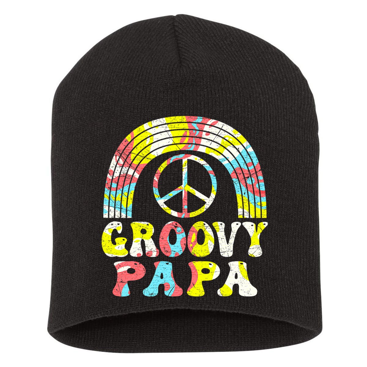 Groovy Papa 70s Aesthetic Nostalgia 1970s Retro Groovy Dad Short Acrylic Beanie