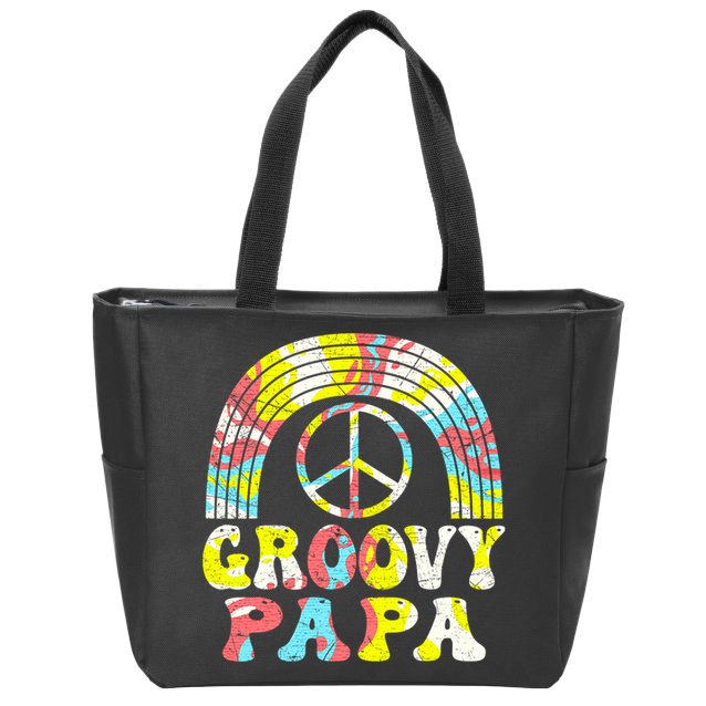Groovy Papa 70s Aesthetic Nostalgia 1970s Retro Groovy Dad Zip Tote Bag